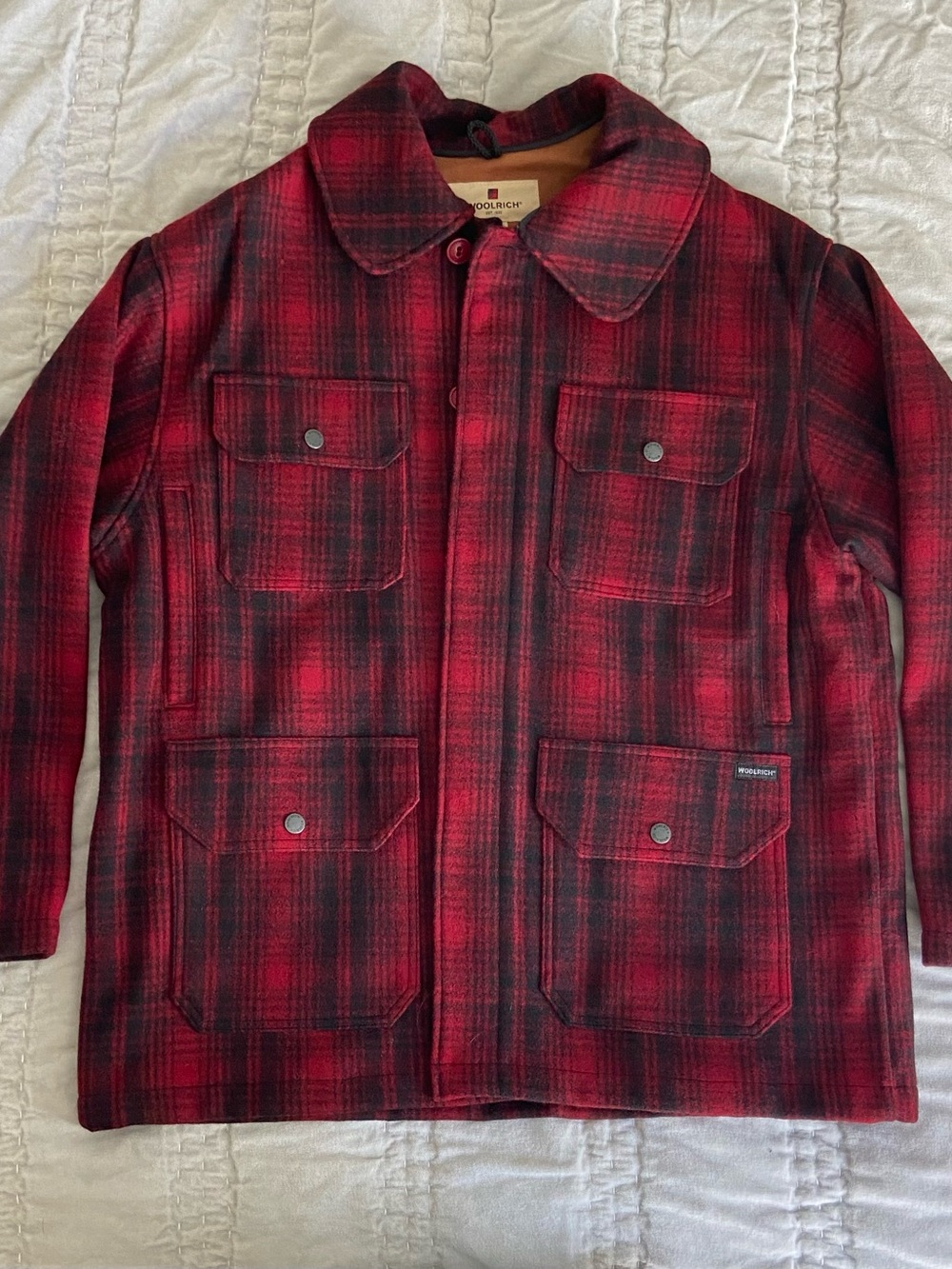 Woolrich 503 Mackinaw Buffalo Plaid Wool Hunting Jacket Barn Coat Mens Large Red